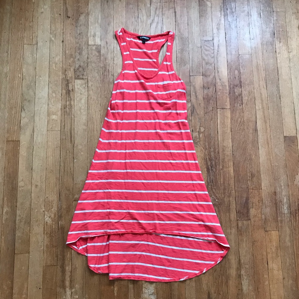 Express Coral Stripe Midi Hi Lo Dress